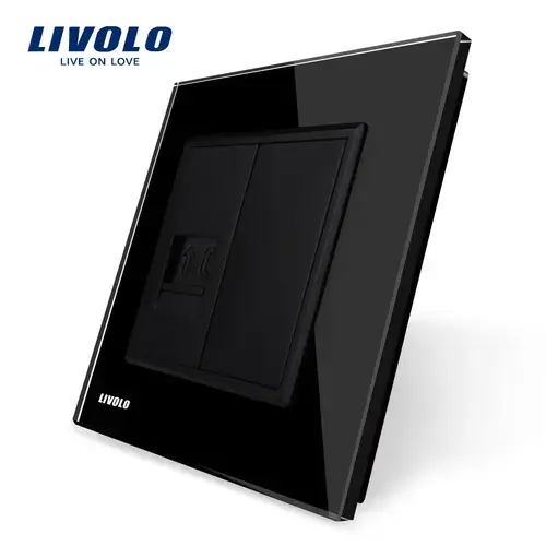 Priza simpla Livolo, Telefon cu rama din sticla, 250V, 10A (Negru)