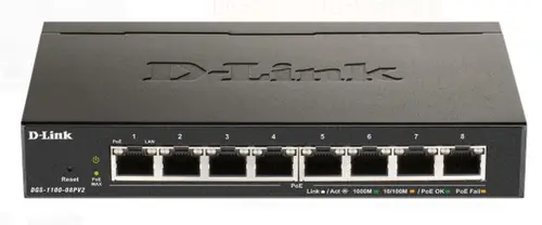Switch D-Link DGS-1100-08PV2, 8 Porturi, Gigabit, PoE