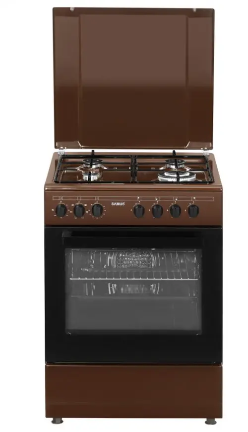 Aragaz mixt Samus SM662AENS BROWN, Gaz, 4 Arzatoare, Arzator Wok, Cuptor electric, 56 L, 59.8 cm (Maro)