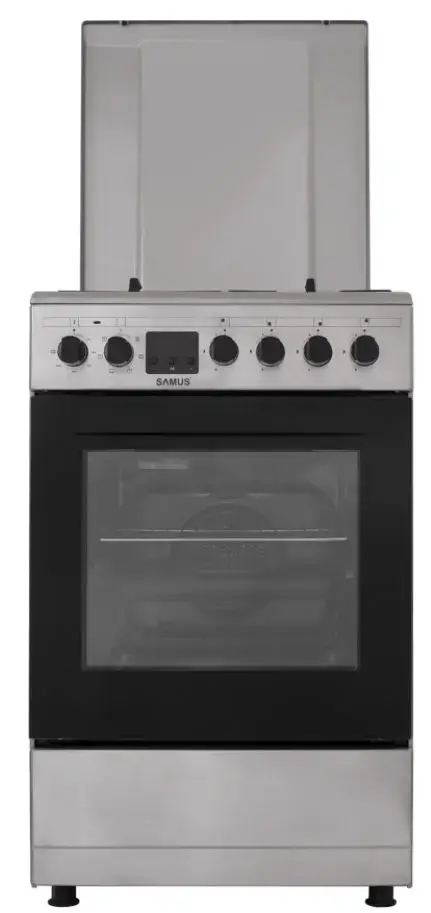Aragaz mixt Samus SM563AENS INOX, Gaz, 4 Arzatoare, Cuptor electric, 43 L, 50 cm (Inox)