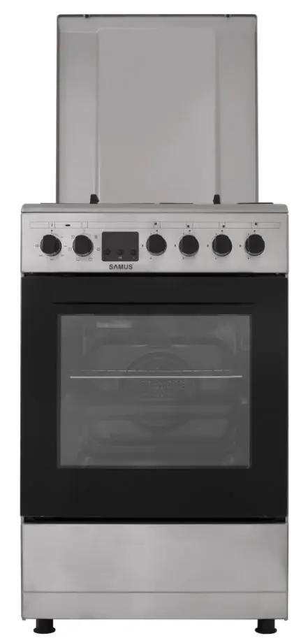 Aragaz mixt Samus SM563AENS INOX, Gaz, 4 Arzatoare, Cuptor electric, 43 L, 50 cm (Inox)