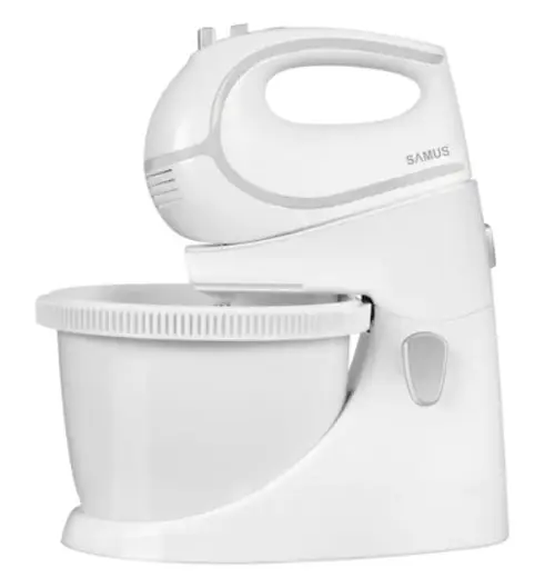 Mixer cu bol Samus SMX-500V, 500 W, 5 Viteze + Turbo, Accesorii framantat si amestecat (Alb)