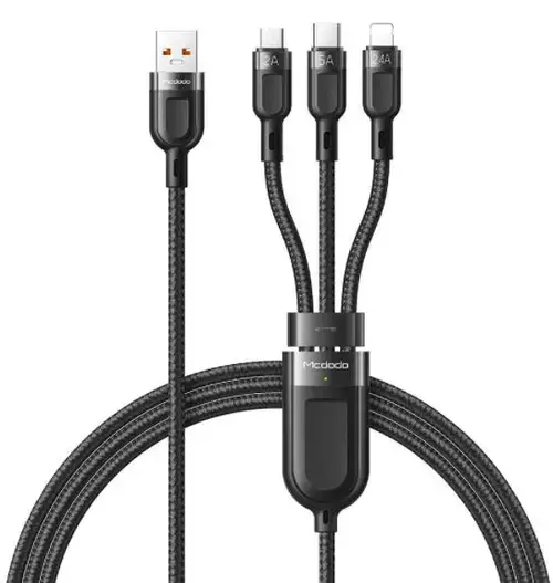 Cablu de date Mcdodo Super Fast Charging 3 in 1 CA-8790, Lightning / microUSB / USB Type-C, 1.2 m (Negru)