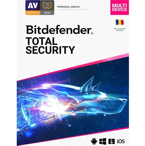 Bitdefender Total Security, 3 PC, 1 an + 1 an cadou, Licenta noua, Retail