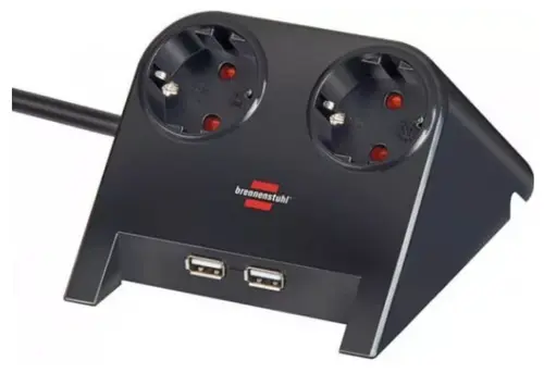 Prelungitor Brennenstuhl 157748, 2 prize, 2 USB, 1.8m (Negru)