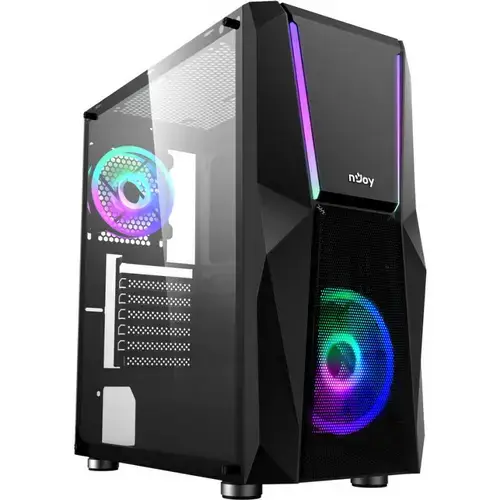 Carcasa nJoy Fort, Middle Tower, Tempered glass, Iluminare ARGB (Negru)