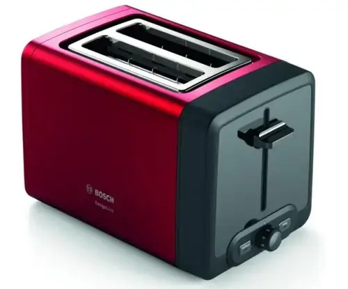 Prajitor de paine Bosch TAT4P424, 970 W, 2 felii, Suport chifle (Negru/Rosu)