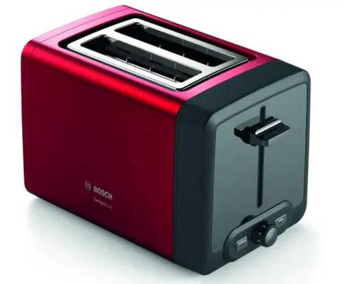 Prajitor de paine Bosch TAT4P424, 970 W, 2 felii, Suport chifle (Negru/Rosu)