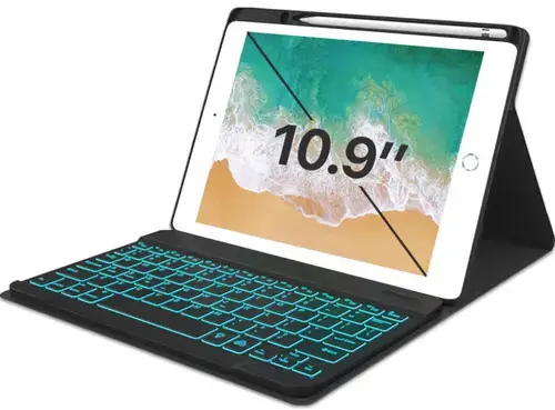 Husa cu Tastatura Zoopie, compatibila cu Apple iPad Air 4, 2020, 10.9inch, Wireless, Bluetooth, Iluminata LED, Carcasa protectie
