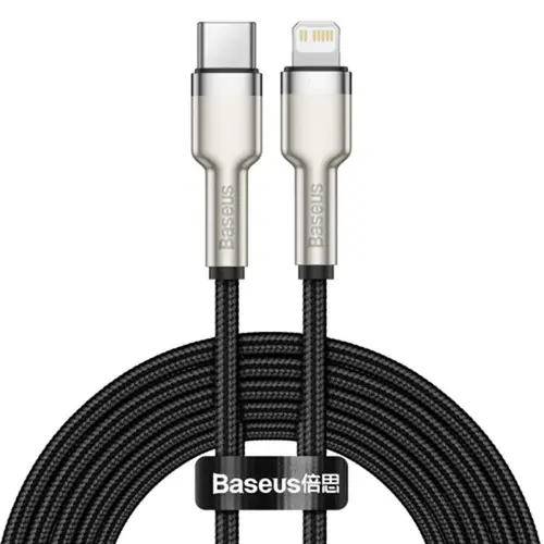 Cablu de date Baseus Cafule Metal CATLJK-A01, USB Type-C - Lightning, 20W, 1m, impletitura nylon (Negru)
