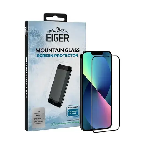 Folie Sticla Eiger  pentru EGSP00782 iPhone 13 Pro Max Clear Black, 0.33mm, 9H, oleophobic (Transparent/Negru)