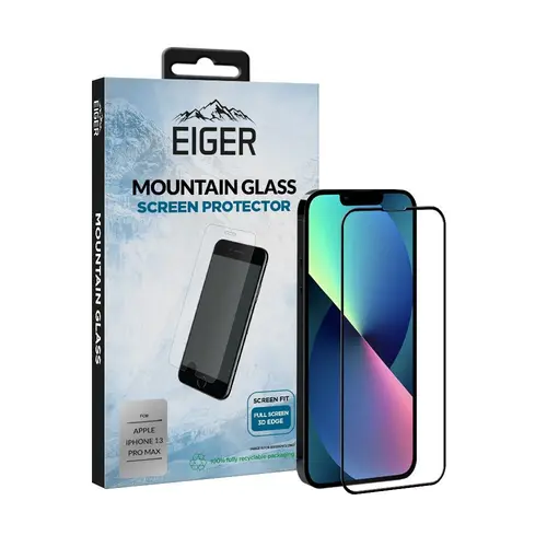 Folie Sticla Eiger  pentru EGSP00782 iPhone 13 Pro Max Clear Black, 0.33mm, 9H, oleophobic (Transparent/Negru)