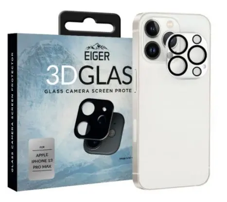 Folie Protectie Sticla Camera 3D Glass Eiger EGSP00779 pentru Apple iPhone 13 Pro Max (Transparent/Negru)