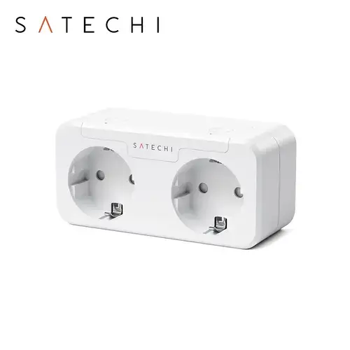 Priza inteligenta dubla Satechi, Compatibila cu Apple HomeKit, Monitorizare consum energie, Control din aplicatie (Alb)