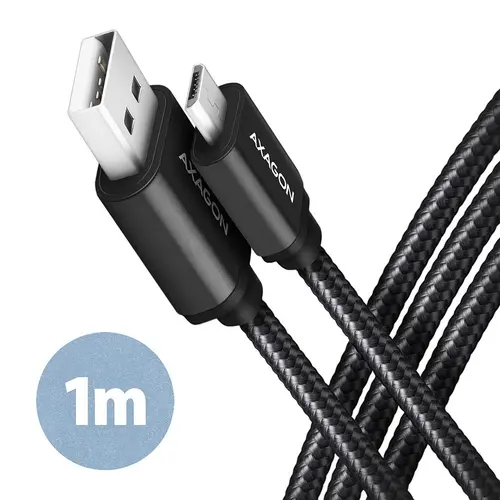 Cablu de date Axagon BUMM-AM10AB, USB-Micro la USB-A, 1m, 2.4A (Negru)