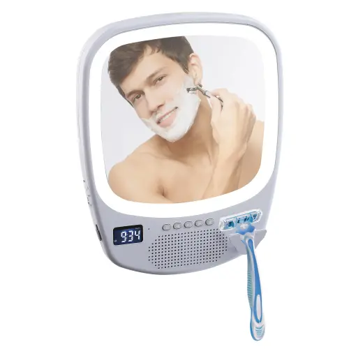 Oglinda Clip Sonic TES187, Iluminata, Bluetooth, IPX4 Splashproof, Fogless, FM, Speaker 3W, Gri