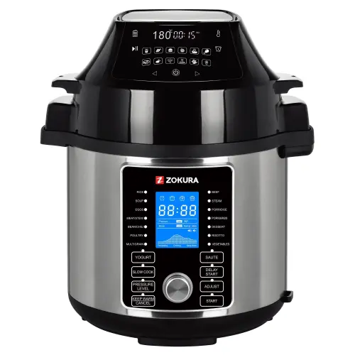 Oala sub presiune electrica 2 in 1 Zokura Z1229, 1500W, 5.6l, 26 programe, functie pastrare la cald, Negru/Argintiu