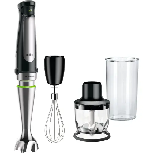 Mixer vertical Braun MQ7025X, 1000 W, Pahar gradat 0.6 l, Tocator 0.35l, Tel, viteza variabila, Negru