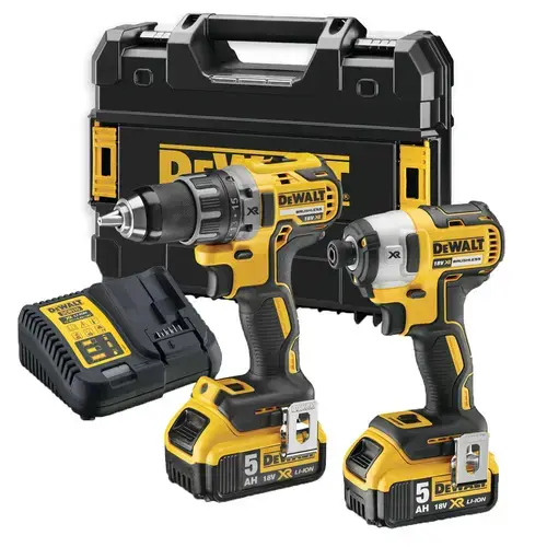 Set Masina de gaurit si insurubat (bormasina) pe acumulator DeWalt DCD791 + Masina de gaurit si insurubat (bormasina) pe acumulator cu impact DeWalt DCF887+ 2 acumulatori 5 Ah + incarcator + cutie transport TSTAK II