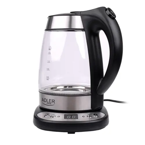 Fierbator ADLER AD 1247 cu reglare temperatura, 2200wati,1.7l, sticla,leduri iluminare,negru/inox