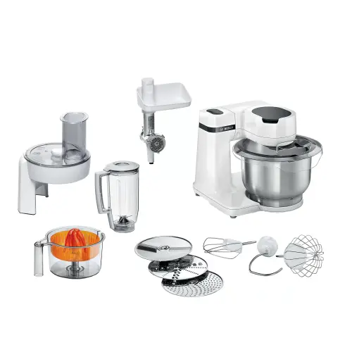 Robot de bucatarie BOSCH Mum Serie 2 MUMS2EW40, 3.8l, blender 1.25l, Masina de tocat carne, 700 W, 4 trepte viteza, alb