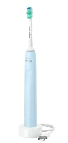 Periuta de dinti sonica electrica Philips Sonicare Seria 2100 HX3651/12, 31000 miscari/minut, Cronometru Quadpacer si SmarTimer, Design ergonomic subţire, 1 capat de periere (Albastru)