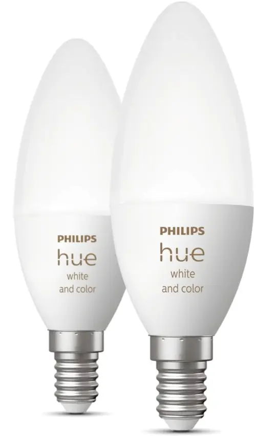 Pachet 2 becuri LED RGB inteligente Philips Hue B39, Bluetooth, Zigbee, E14, 4W (25W), 470 lm, lumina alba si color