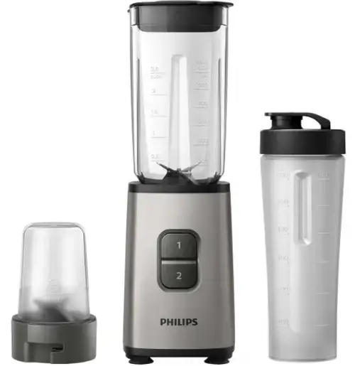 Mini blender Philips HR2604/80, 350 W, 1 L, 2 viteze (Negru/Gri)