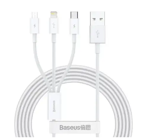 Cablu de date Baseus CAMLTYS-02 Superior 3 in 1, USB - USB Type-C/Lightning/MicroUSB, 3.5A, 1.5m, (Alb)