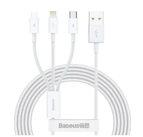 Cablu de date Baseus CAMLTYS-02 Superior 3 in 1, USB - USB Type-C/Lightning/MicroUSB, 3.5A, 1.5m, (Alb)