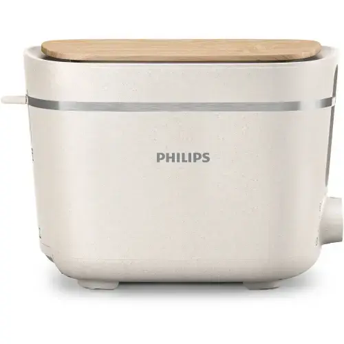 Prajitor de paine Philips HD2640/10 Conscious collection, 830 W, 2 sloturi, Corp plastic reciclat pe bază bio, 8 setări de rumenire, Oprire automată, Suport pentru chifle integrat, Capac de praf detașabil, Tavă pentru firimituri