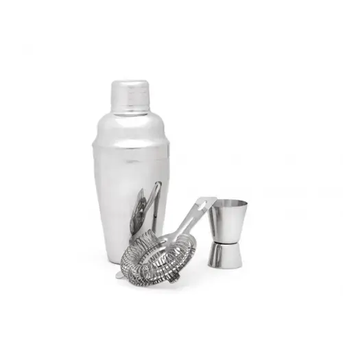 Set trei piese pentru bar Shaker, strecuratoare si jigger, inox