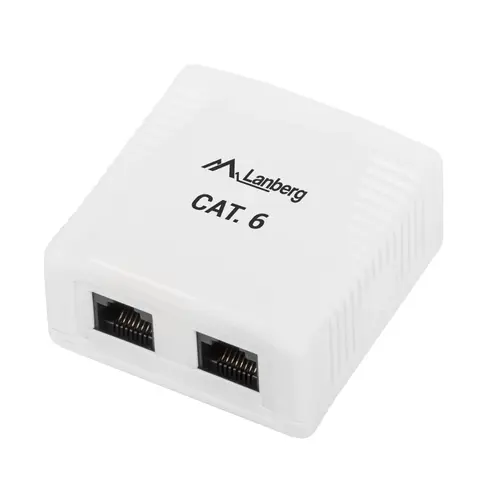Priza dubla UTP cat 6, neecranata, Lanberg 40425, montaj aparent, 2 x RJ45, alba