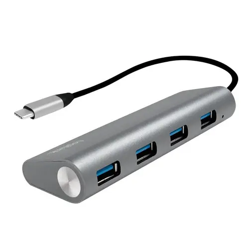 HUB USB LOGILINK UA0309,  USB 3.0 x 4, conectare prin USB 3.2 Type C (Argintiu)