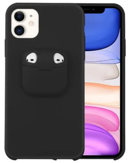 Protectie spate Lemontti Liquid Silicone EDA00159401B cu Apple AirPods Case pentru iPhone 11 (Negru)