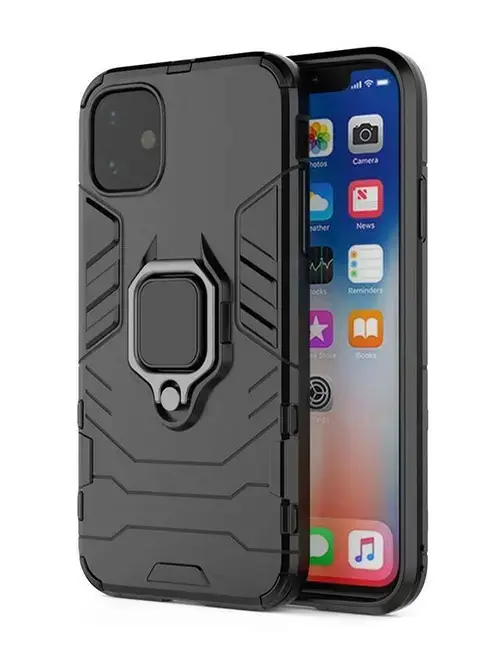 Protectie Spate Lemontti Ring Armor Kickstand LEMHRAIXIIPMN pentru Apple iPhone 12 Pro Max (Negru)