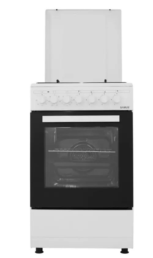 Aragaz mixt Samus SM662AENS WHITE, Gaz, 4 Arzatoare, Arzator Wok, Cuptor electric, 56 L, 59.8 cm (Alb)