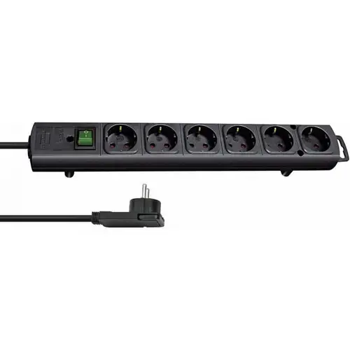 Prize multipla 6 posturi, cablu 2m, Brennenstuhl, seria Comfort-Line, Switch On/Off iluminat, Protectie copii, Neagrau
