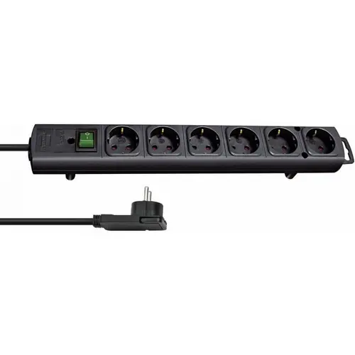 Prize multipla 6 posturi, cablu 2m, Brennenstuhl, seria Comfort-Line, Switch On/Off iluminat, Protectie copii, Neagrau