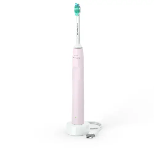 Periuta de dinti sonica electrica Philips Sonicare Seria 2100 HX3651/11, 31000 miscari/minut, Cronometru Quadpacer si SmarTimer, Design ergonomic subţire, 1 capat de periere, Roz
