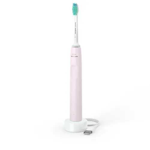 Periuta de dinti sonica electrica Philips Sonicare Seria 2100 HX3651/11, 31000 miscari/minut, Cronometru Quadpacer si SmarTimer, Design ergonomic subţire, 1 capat de periere, Roz