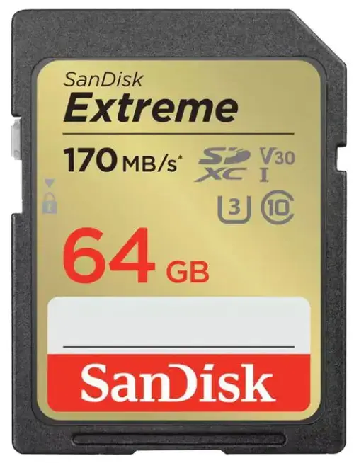 Card de memorie SanDisk Extreme SDXC, 64GB, UHS-I U3, Clasa 10, V30
