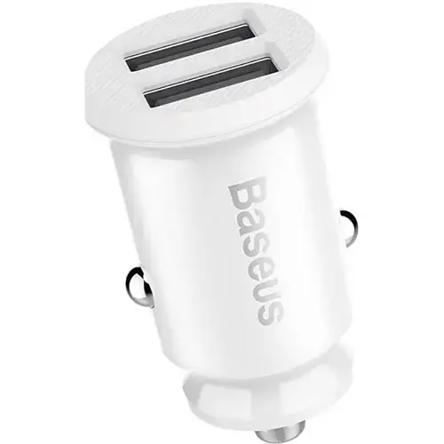 Incarcator auto Baseus Grain USB, 2 x USB, 3.1A, Alb