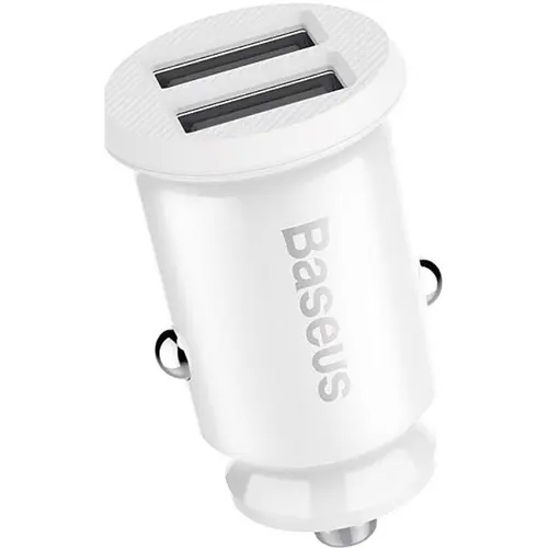 Incarcator auto Baseus Grain USB, 2 x USB, 3.1A, Alb