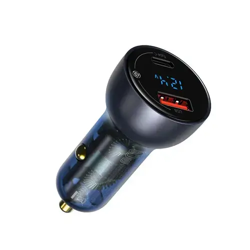 Incarcator Auto Baseus Dual Quick Charger Particular Digital Display, 1 x USB, 1 x USB-C, 65W, Gri