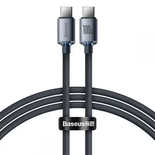 Cablu de date Baseus Crystal Shine,  USB Type-C - USB Type-C, PD 100W, 3A, 1.2m, Negru