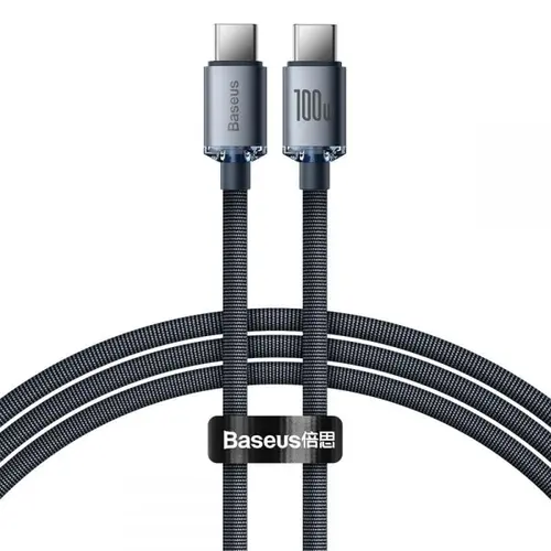 Cablu de date Baseus Crystal Shine,  USB Type-C - USB Type-C, PD 100W, 3A, 1.2m, Negru