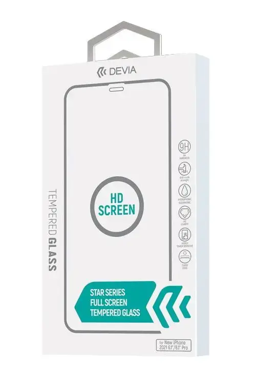 Folie Protectie Sticla Devia DEVFOLIXIIIPMBK pentru iPhone 13 Pro Max, Temperata, Anti-Shock, 9H, 0.26mm (Negru/Transparent)
