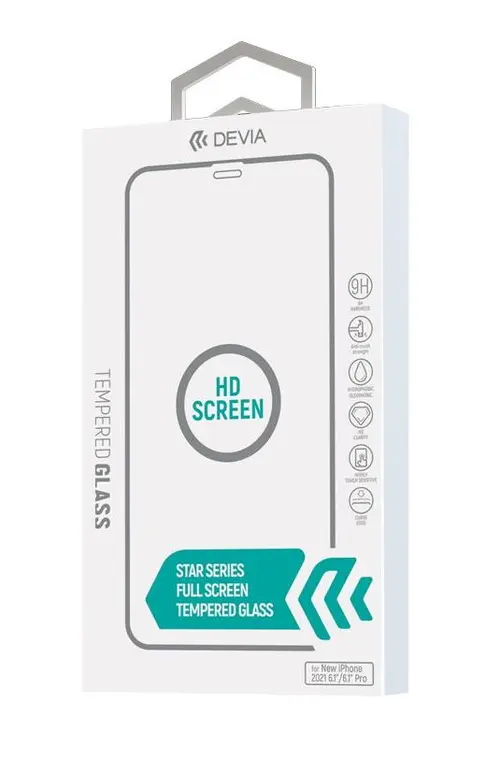 Folie Protectie Sticla Devia DEVFOLIXIIIPMBK pentru iPhone 13 Pro Max, Temperata, Anti-Shock, 9H, 0.26mm (Negru/Transparent)