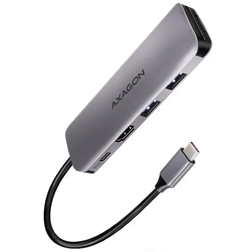 Hub USB AXAGON HMC-5, 2x USB-A, HDMI, SD/microSD, USB 3.2, PD 100W, 20cm USB-C (Gri)
